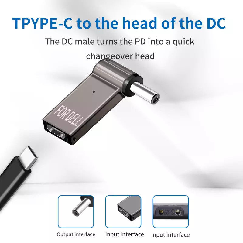 Adaptateur de prise 100w type C à charge rapide ronde vidéo mâle 18.5v - 20v