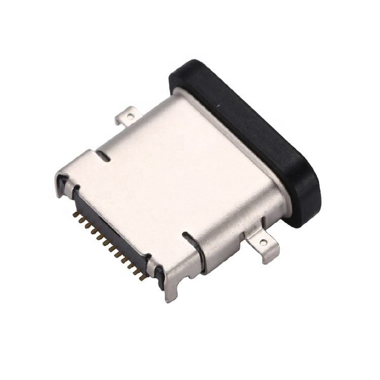 Connecteur femelle USB 3.1 Type C 24 broches étanche, montage horizontal SMT DIP, prise USB à plaque de refroidissement