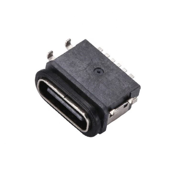 Type C 6 broches Femme IPX7 Connecteur USB étanche à l'eau Transfert de données par montage SMT horizontal