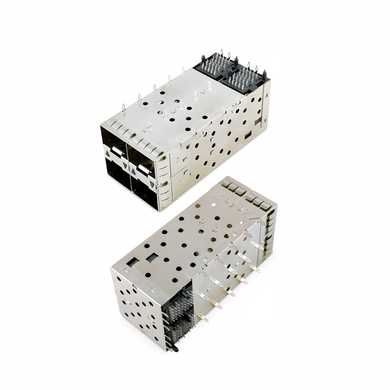 Connecteur SFP+ 2x2 Press-Fit 80 broches Small Form-factor Pluggable Plus Connecteur SFP+ empilé 2 par 1 Multi-Ports avec ports Lightpipe