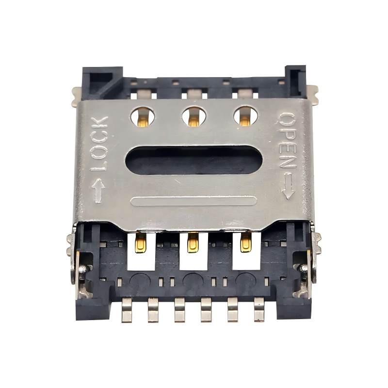 Nano SIM Card Slot Connector 6 Pin Flip Cover Style 1.45H PCB Mounting Nickel Gold Plating