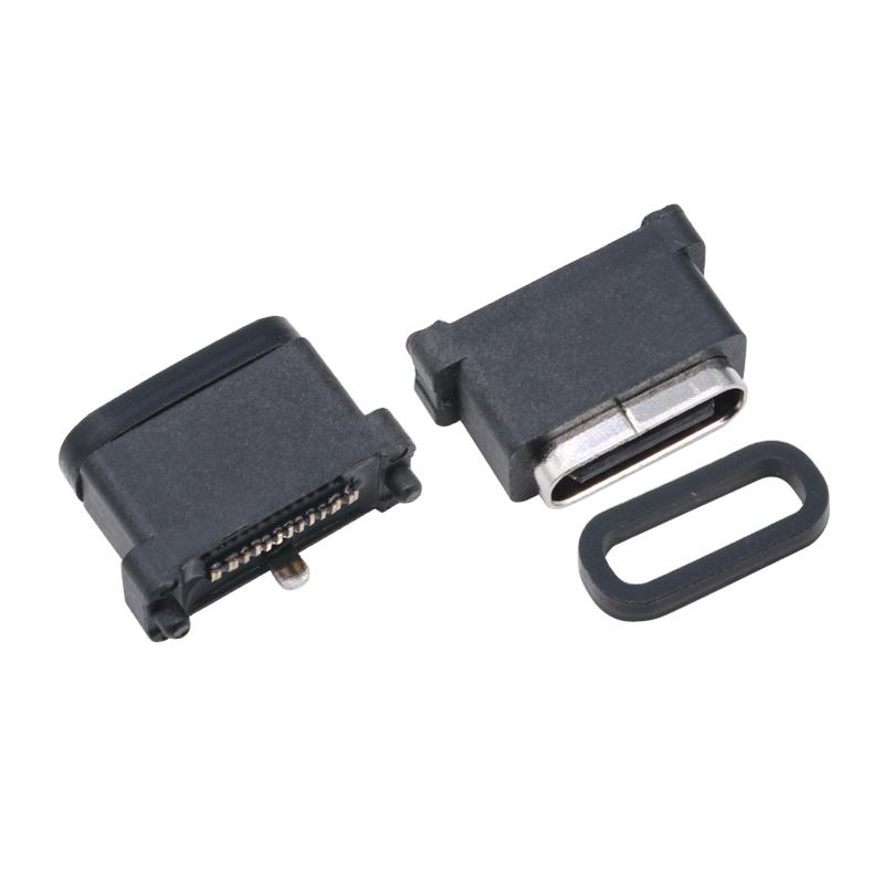 USB 3.2 Type-C 40 Gbps prise U4 étanche à l'eau 24 broches SMT DIP PCB Femme Connecteur or Plating acier inoxydable 5A 100V AC