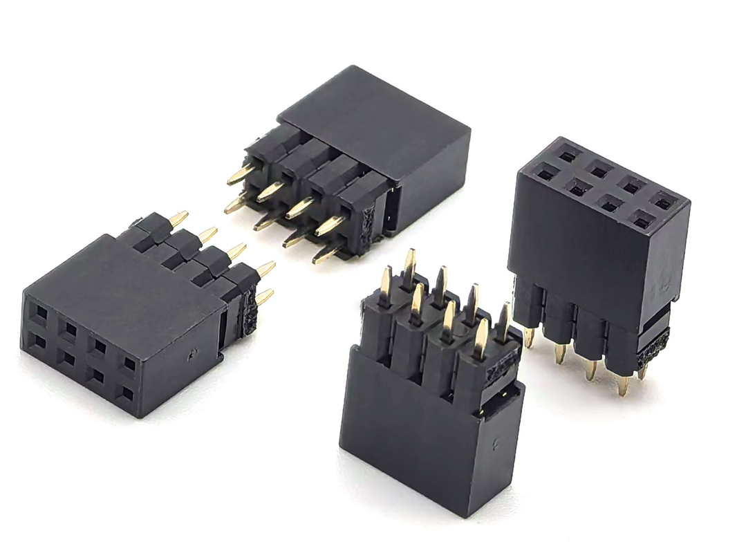 2.54mm Pitch DIN Brass Female Header Connector Dual Row Stack 2mm H2.0 PCB Nylon 600V 3A H12.5mm 2*4P